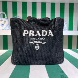 PRADA Black Raffia Tote Bag