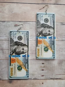 100$ Bill Blue Face Earrings
