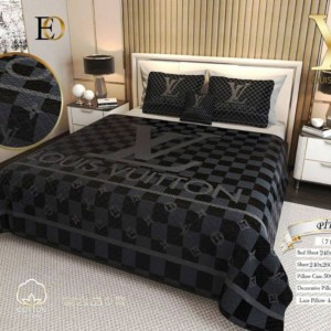 BLACK GRAY LV LOUIS VUITTON BEDDING 7-PIECE