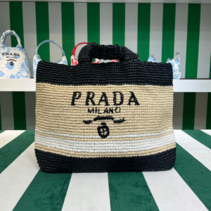Prada Raffia Plaque Tote Bag