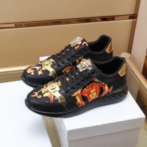 Gold Head Versace Black Gold Yellow Fire Red Casual Shoes